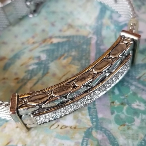 Vintage Buckle Bracelet Metal Mesh Pave Rhinestones Adjustable Band - Picture 15 of 16